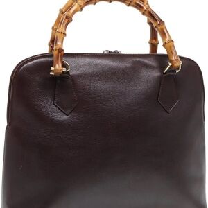 Gucci Dark Brown Leather Bag with Bamboo Handle